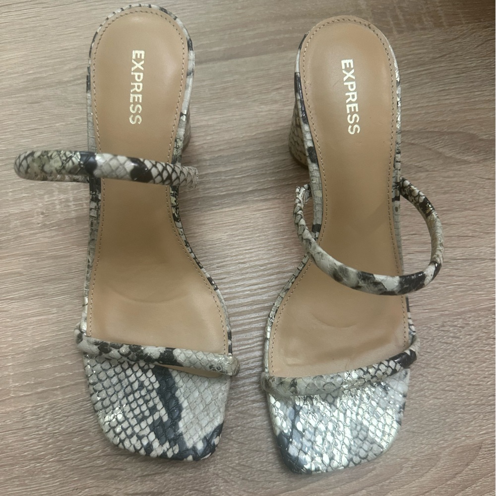 Express Black and Cream Snakeskin Heels